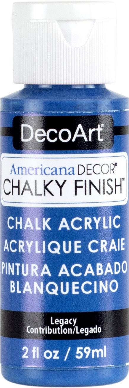 8oz DecoArt Americana Decor Chalky Finish paint bottle in white with black cap, showcasing the product label and packaging.