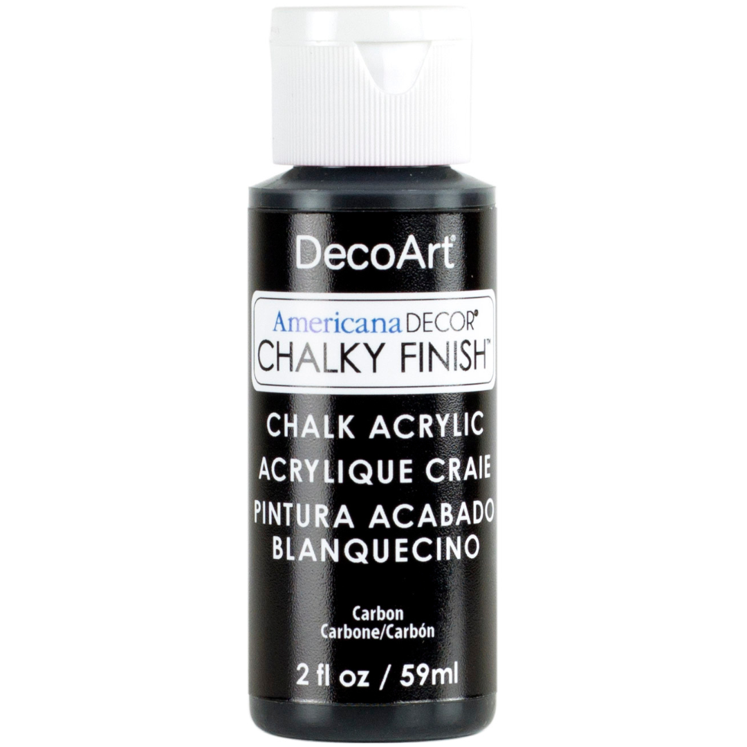 DecoArt Americana Decor Chalky Finish 8oz paint jar, showcasing the chalky textured finish and branding on the label.