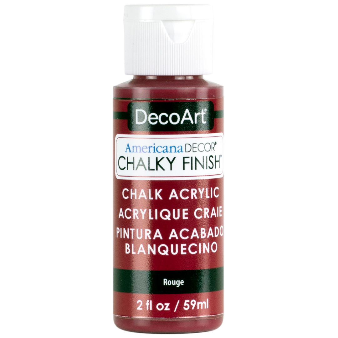 DecoArt Americana Decor Chalky Finish 8oz jar for furniture and craft projects, featuring a matte, chalky paint texture.