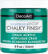 DecoArt Americana Decor Chalky Finish 8oz bottle, showcasing the chalky paint for furniture and crafts with a smooth matte finish.