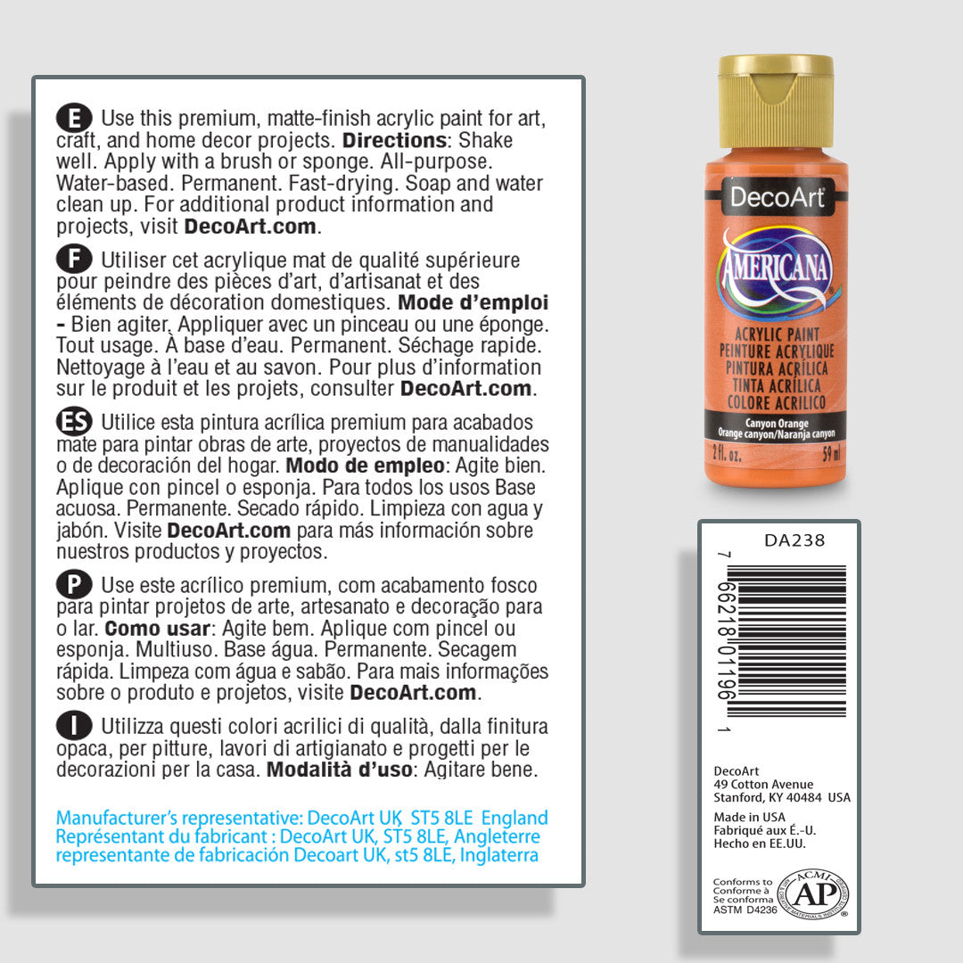 DecoArt Americana Acrylics in Peach and Cream, 2 oz bottles, vibrant orange and soft cream paint for arts and crafts projects.
