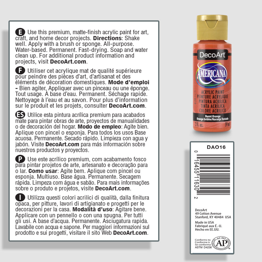 DecoArt Americana Acrylics Oranges paint bottle with peach and cream shades for arts and crafts projects.