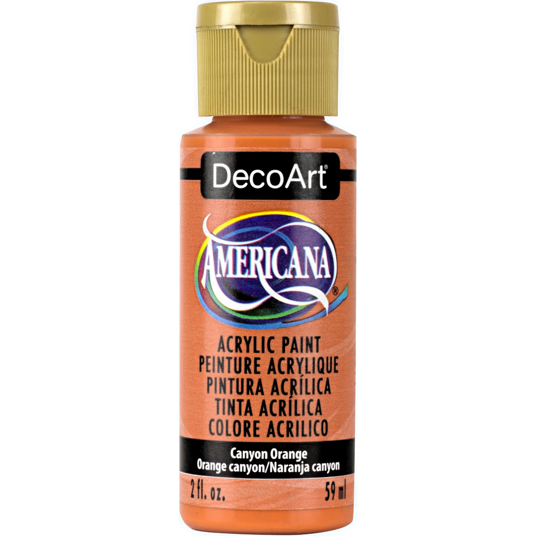 DecoArt Americana Acrylics Oranges paint bottle with peach-colored paint and label, used for arts and crafts projects.