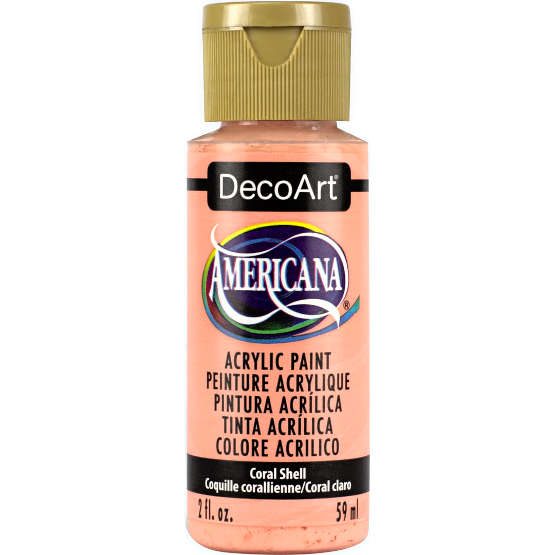 DecoArt Americana Acrylics in Peach and Cream, 2 oz bottles, featuring vibrant orange and soft cream paint colors.