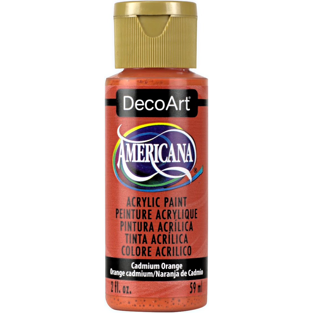 DecoArt Americana Acrylics Oranges paint in a 2 oz jar, vibrant orange color suitable for craft and art projects.
