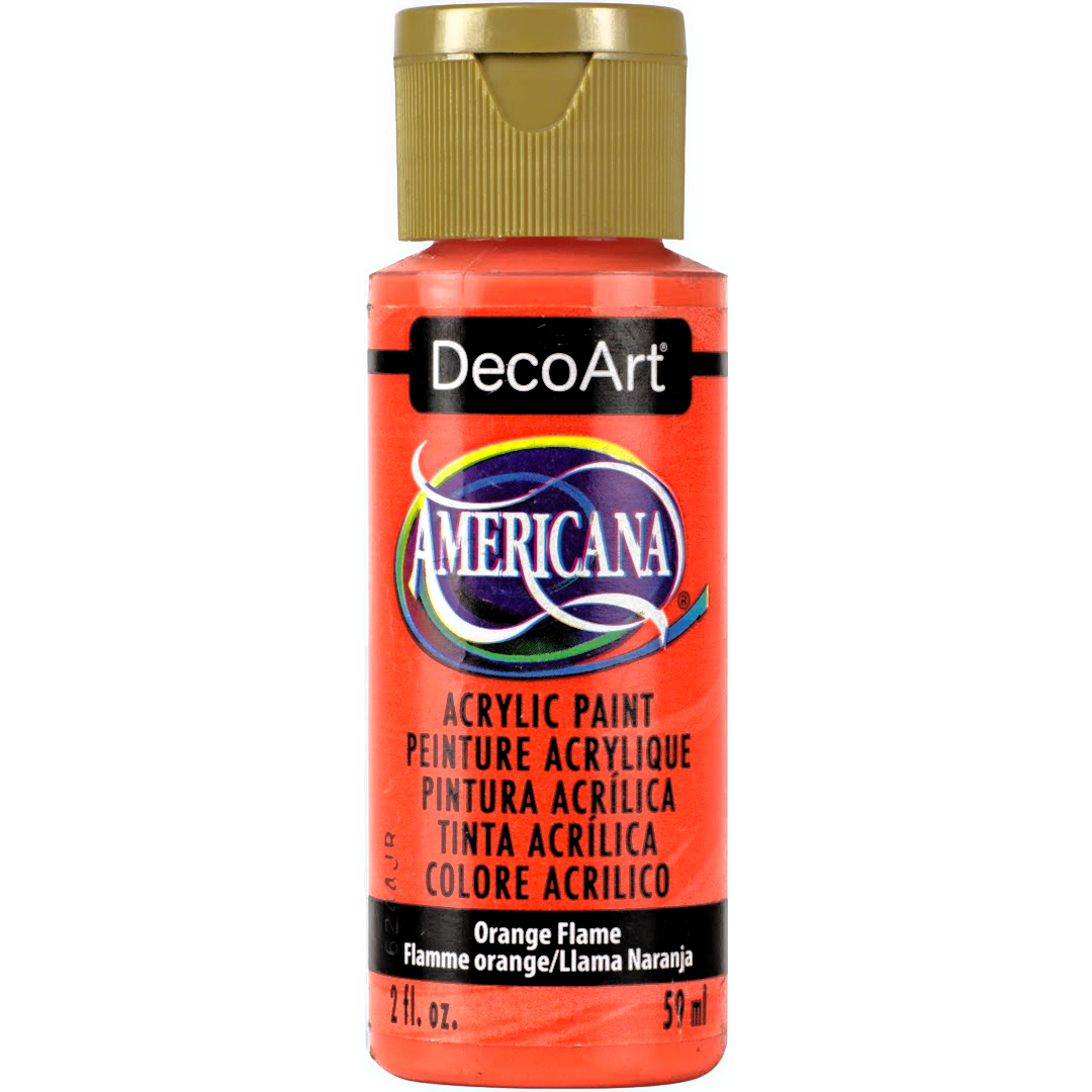DecoArt Americana Acrylics Oranges bottle with vibrant orange paint and label, used for arts and crafts projects.