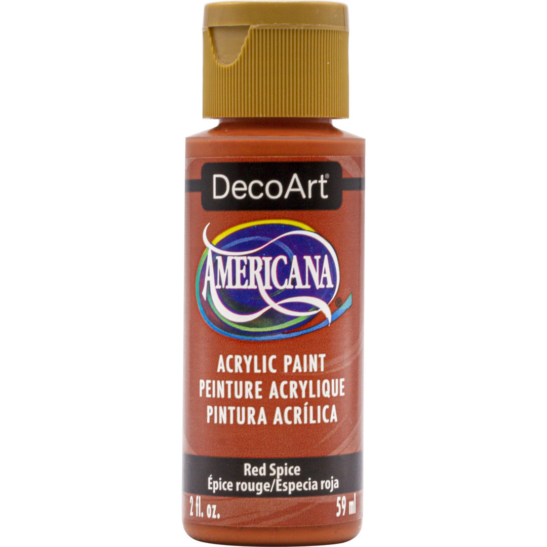 DecoArt Americana Acrylics Oranges bottle with orange paint, close-up of the peach and cream label on the 2 oz acrylic paint bottle.