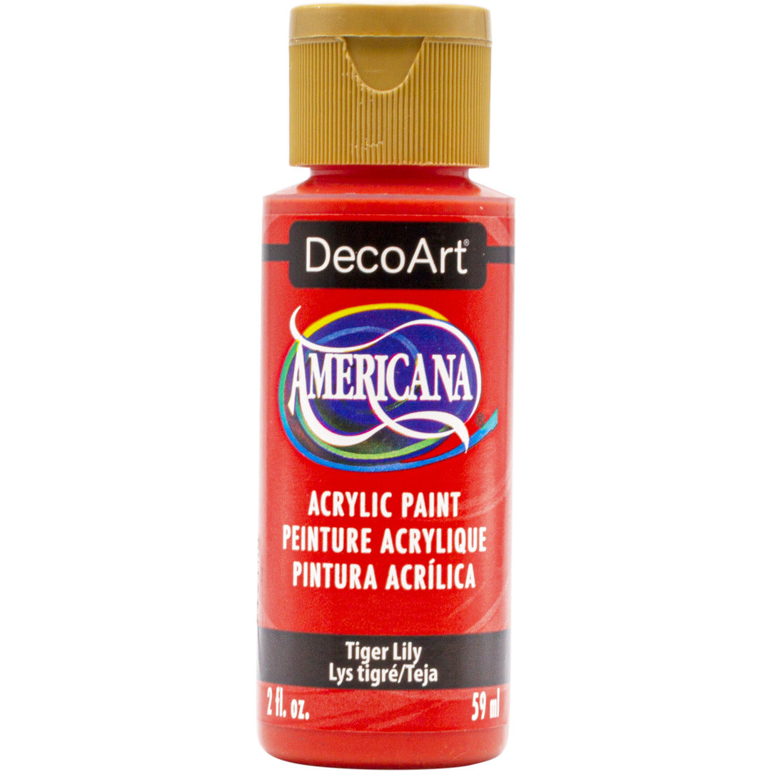 DecoArt Americana Acrylics in Peach and Cream, 2 oz bottles, featuring vibrant orange and soft cream colors for painting projects.