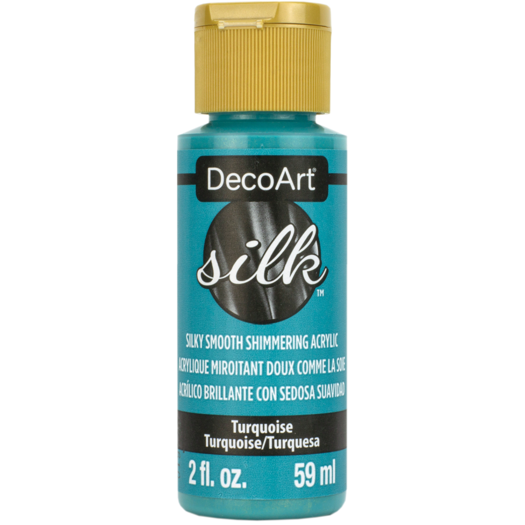 DecoArt Silk dye in a 2 oz bottle, showcasing vibrant pink rose color with a glossy finish and smooth liquid texture.