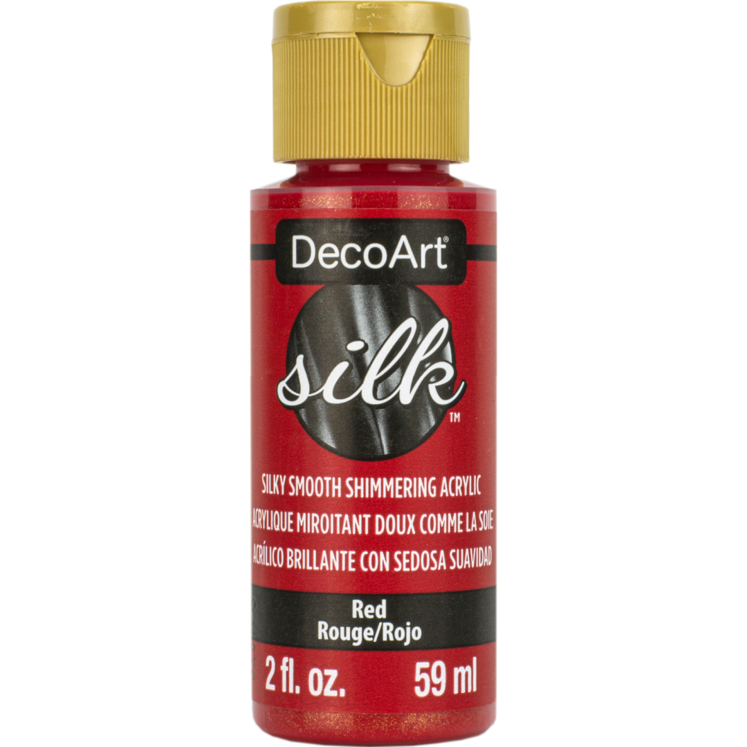 DecoArt Silk Rose dye in a 2 oz bottle, featuring vibrant pink silk fabric with a smooth, shiny finish.