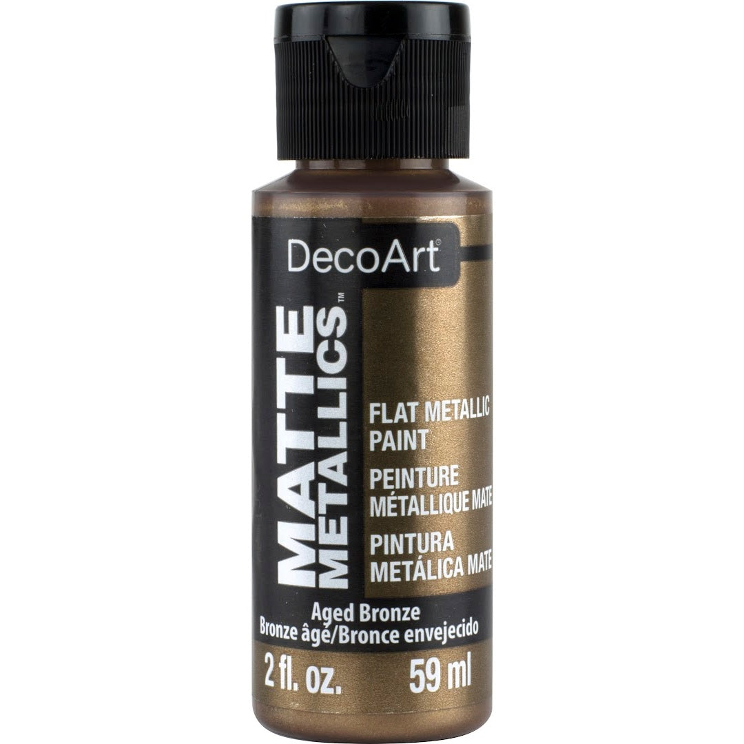 DecoArt Matte Metallics in Rose Gold, 2 oz jar, showcasing smooth, metallic finish on a craft paint container.