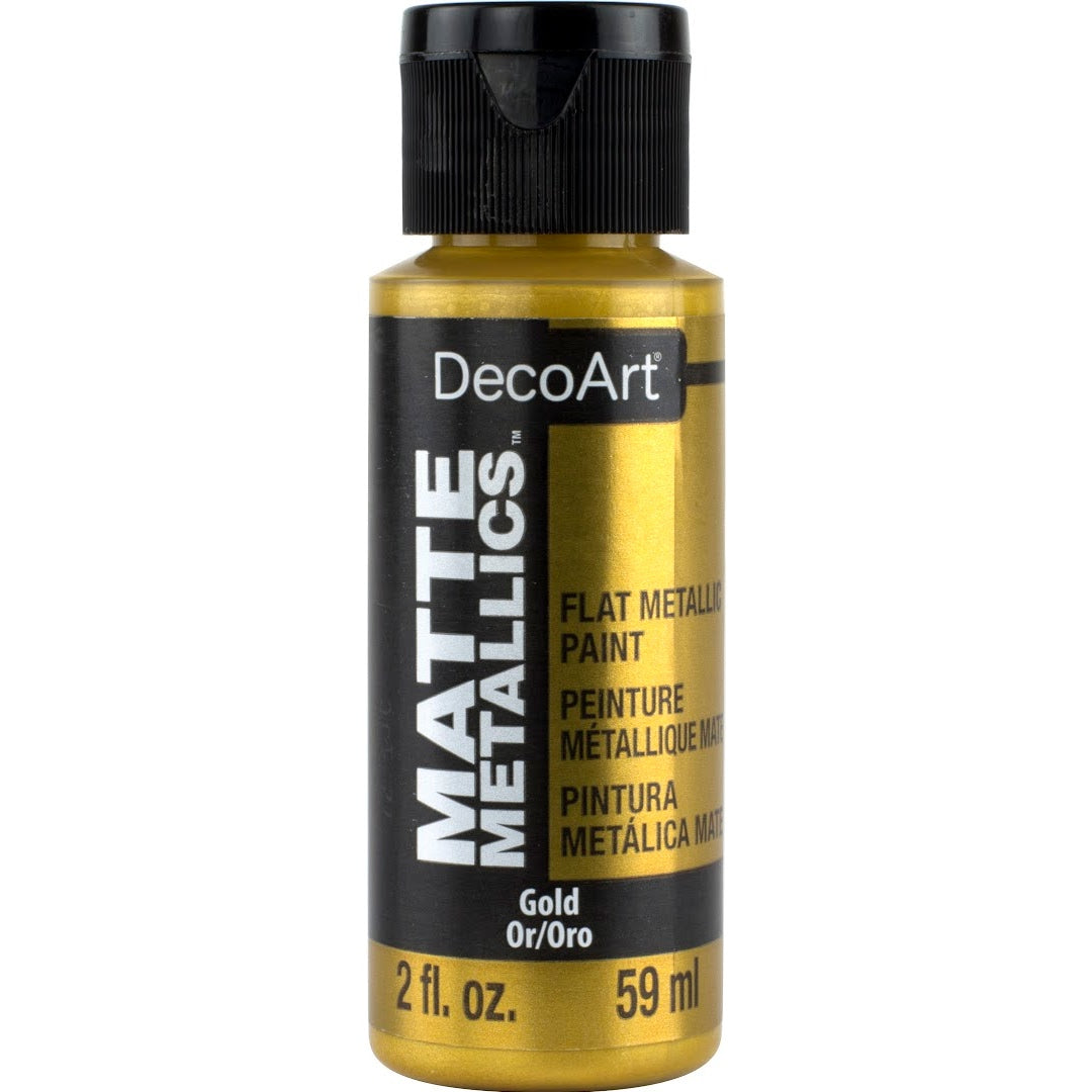 DecoArt Matte Metallics in rose gold, 2 oz bottle, showcasing the smooth, shimmering matte metallic finish for craft projects.