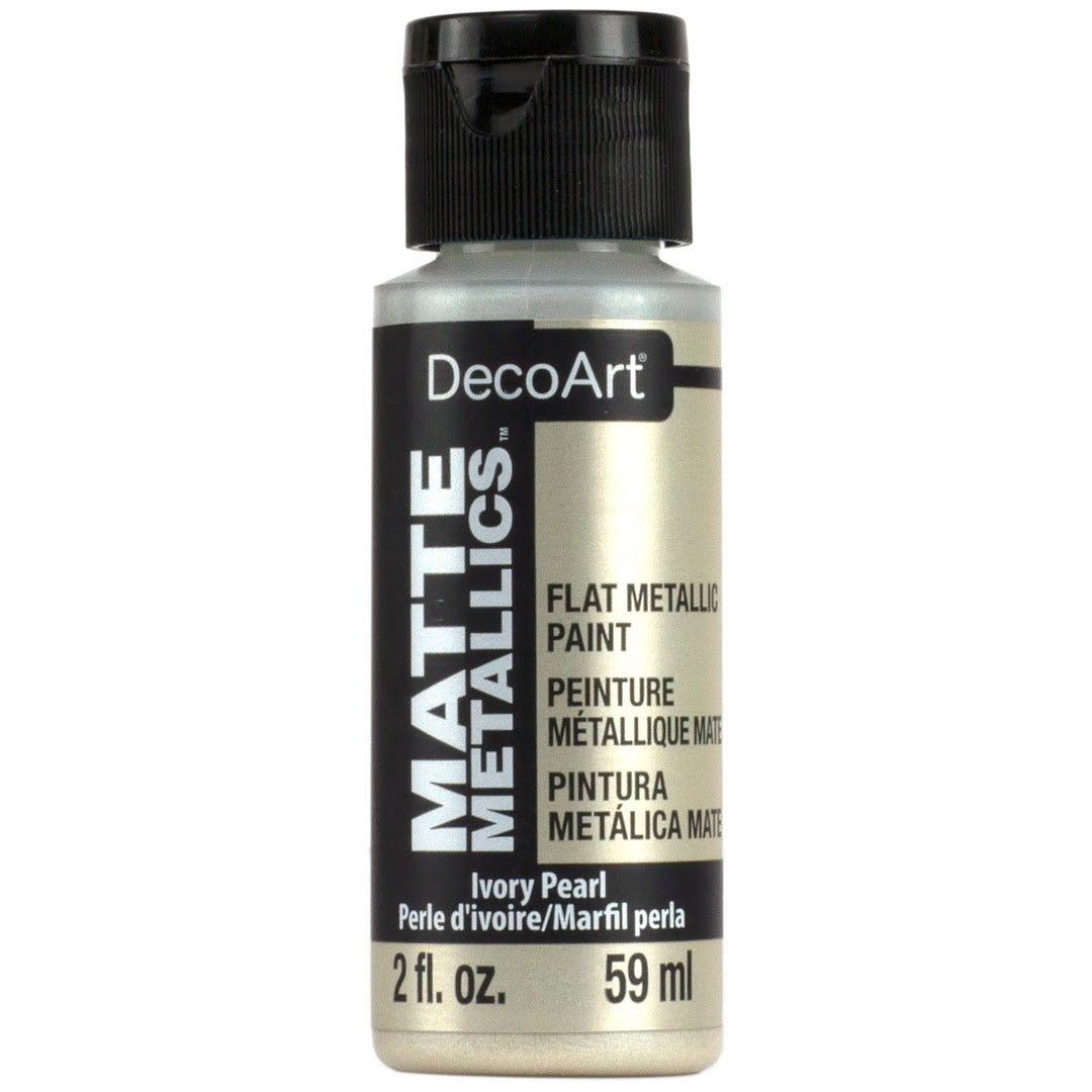 DecoArt Matte Metallics rose gold paint in a 2 oz bottle with smooth, matte metallic finish and vibrant rose gold color.