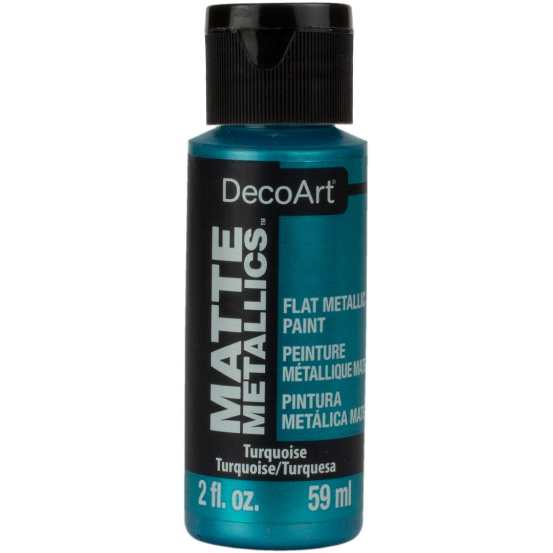 DecoArt Matte Metallics in Rose Gold, 2 oz bottle showing smooth metallic finish and vibrant rose gold color.