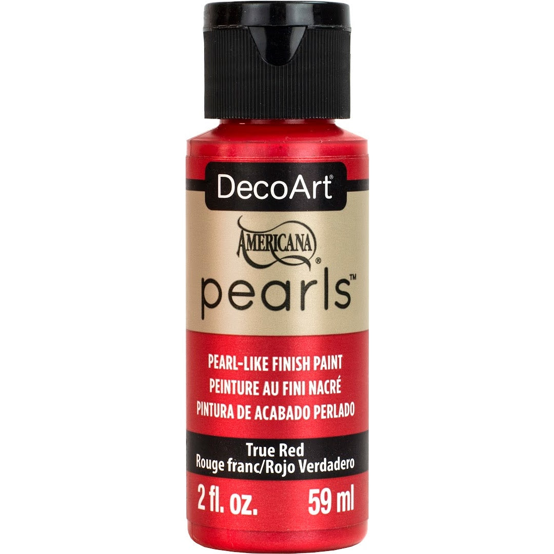 White DecoArt Americana Pearls in a 2 oz jar, showcasing smooth, round craft pearls for decorative projects.