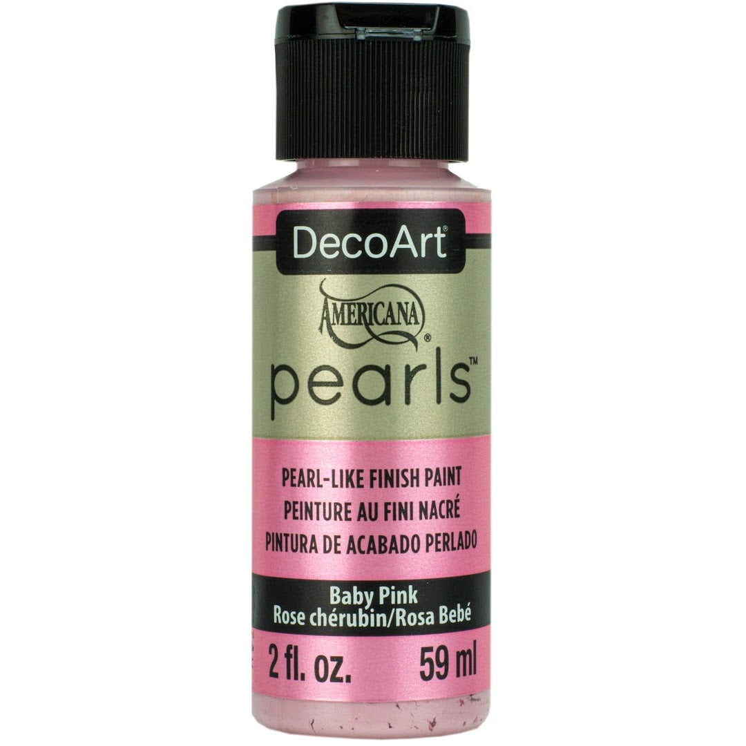 White Americana Pearls by DecoArt in 2 oz jar, showcasing smooth, round craft pearls suitable for painting and DIY projects.