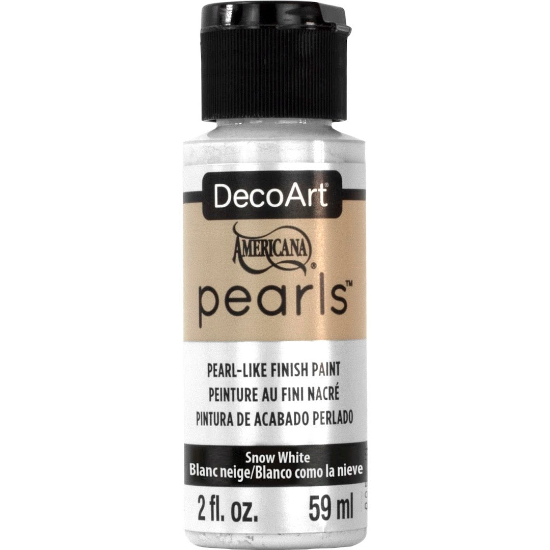 White DecoArt Americana Pearls in a 2 oz bottle, used for crafting and decorating projects with a pearl finish.
