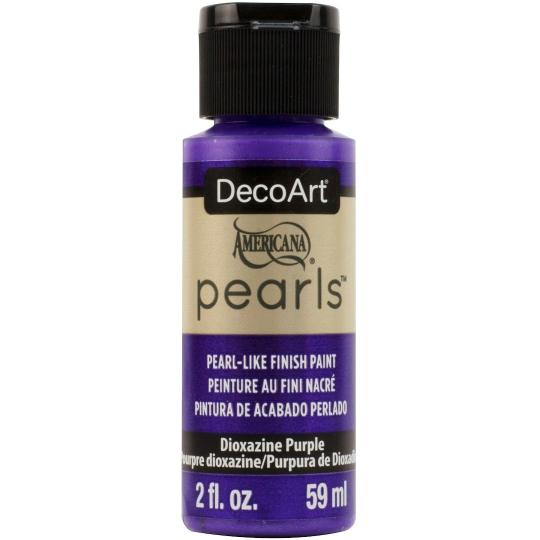 White DecoArt Americana Pearls in a 2 oz jar, showcasing smooth, round faux pearl craft embellishments.