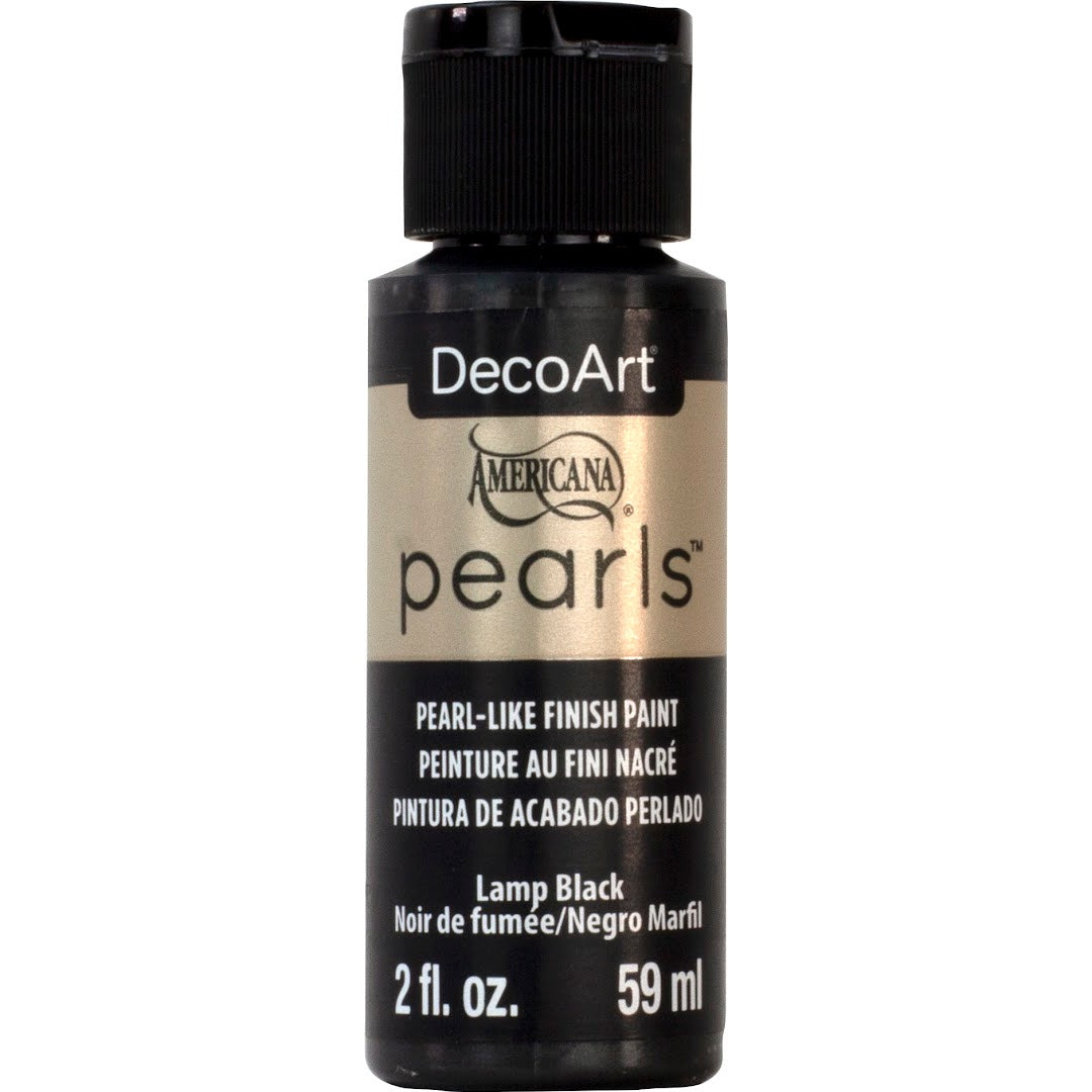 White DecoArt Americana Pearls in 2 oz jar, showcasing small pearl-like craft embellishments for DIY projects.