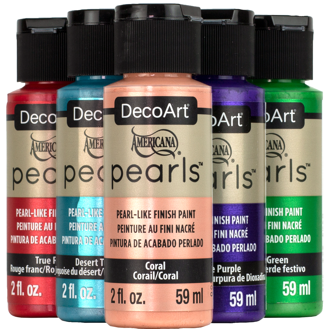 White Americana Pearls by DecoArt in 2 oz jar, showcasing round pearl-like craft embellishments for arts and crafts projects.
