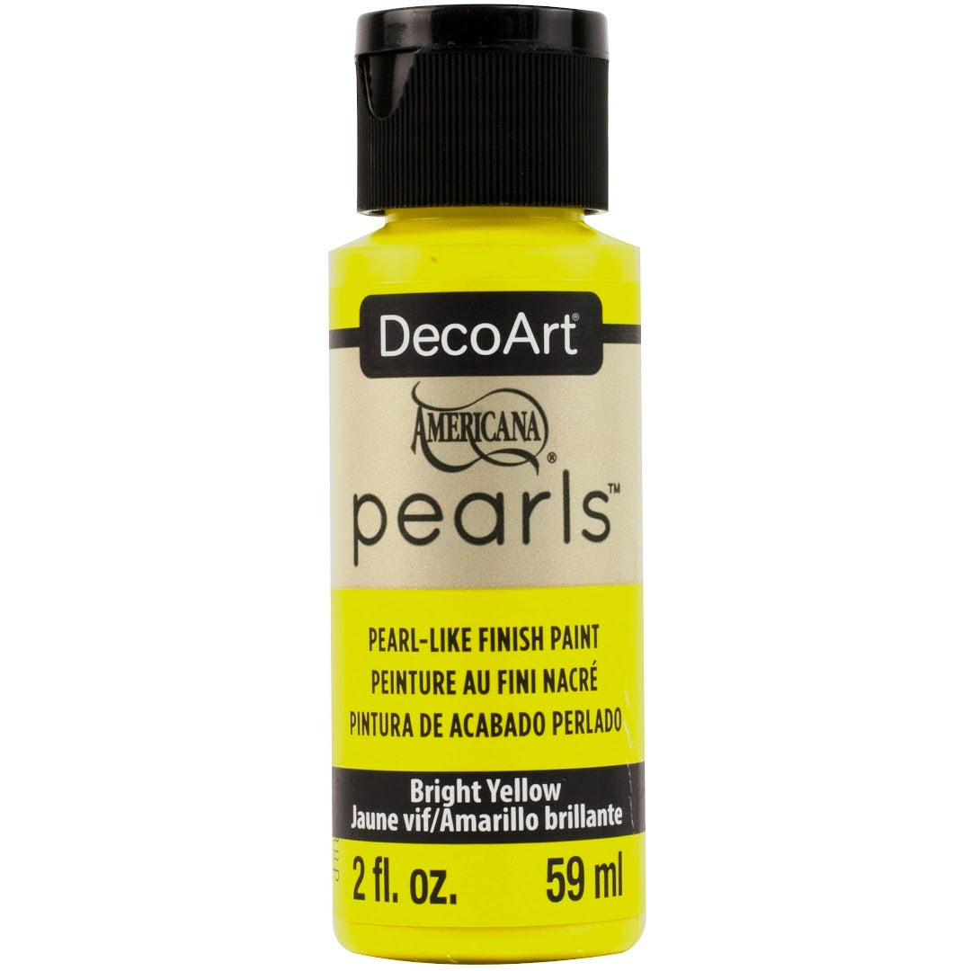 DecoArt Americana Pearls in Snow White, 2 oz jar, round pearl-like craft embellishments for DIY projects and decorations.