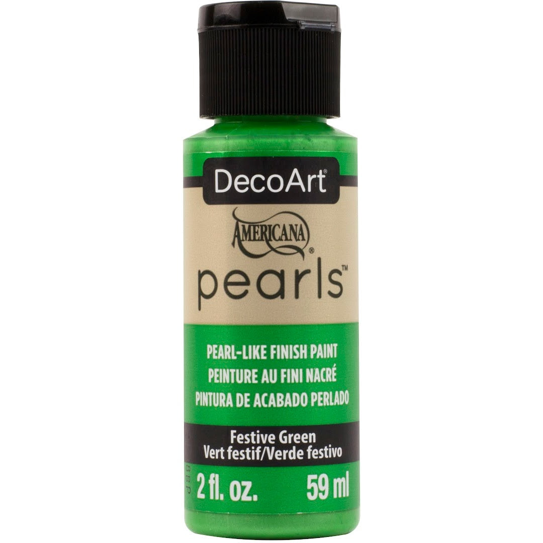 DecoArt Americana Pearls in Snow White, 2 oz, round pearl embellishments for craft and DIY projects.