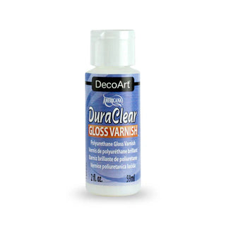 DecoArt Duraclear Varnish in 2 oz bottle, providing a soft-touch finish for protecting and sealing craft projects.