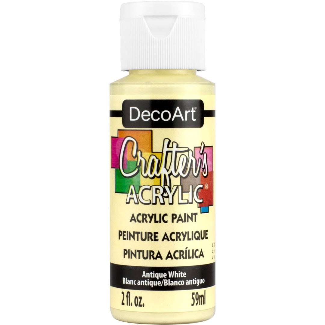 White DecoArt Crafter's Acrylic paint in a 2 oz bottle, ideal for craft projects and painting.
