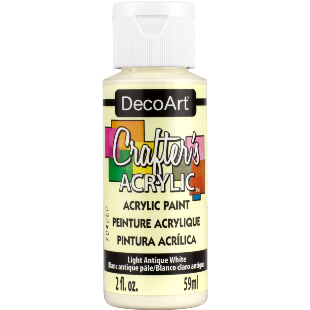 White Crafter's Acrylic paint by DecoArt in a 2 oz bottle, suitable for craft and surface decoration projects.
