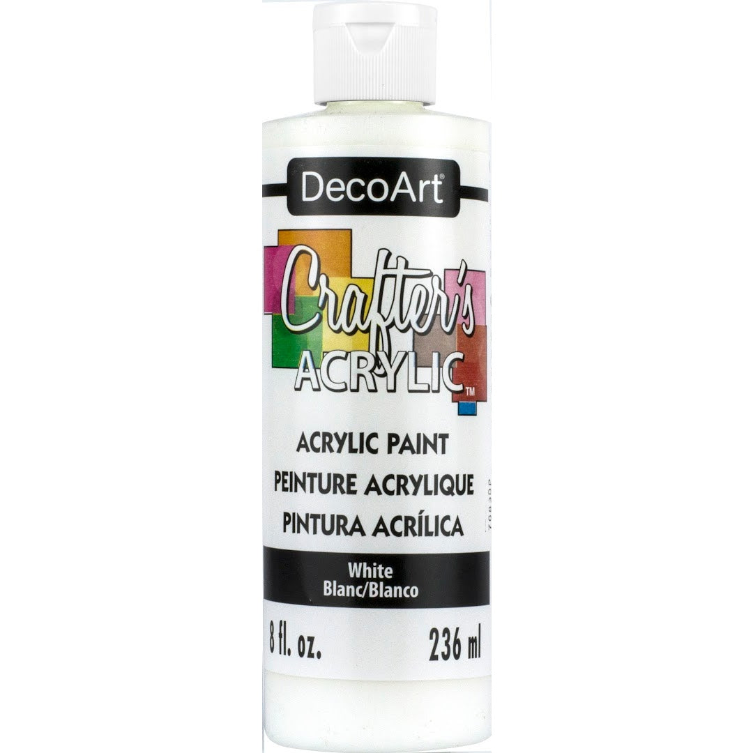 White Crafter's Acrylic paint by DecoArt in a 2 oz bottle, perfect for crafting and DIY projects.