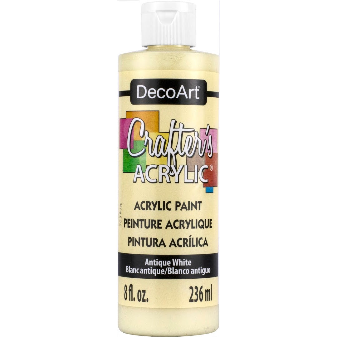 DecoArt Crafter's Acrylic in white, 2 oz bottle, versatile craft paint with smooth finish and vibrant color for arts and DIY projects.