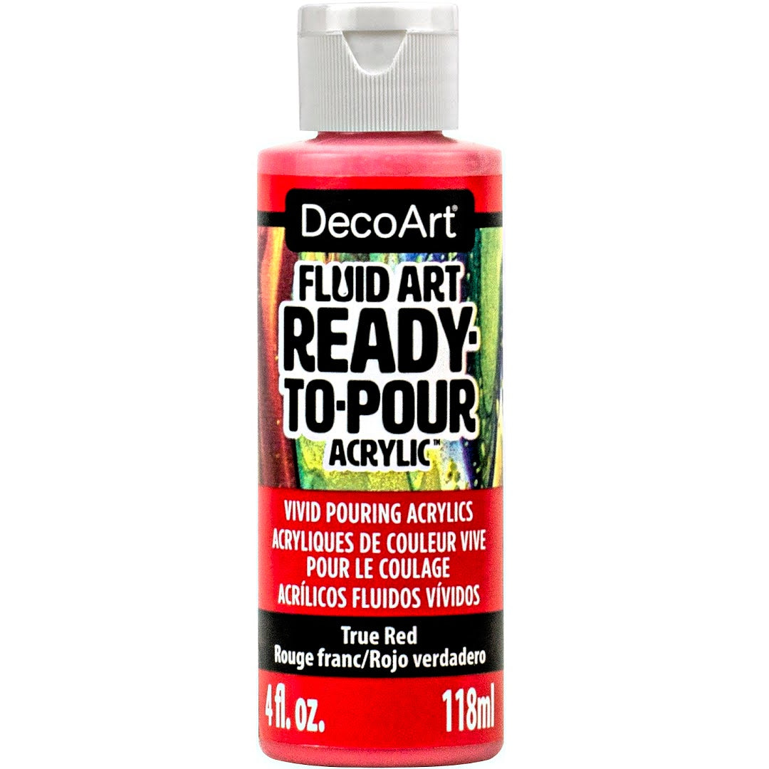 DecoArt Fluid Art Ready to Pour acrylics in white, 8 oz bottle, ideal for creating vibrant fluid art paintings.