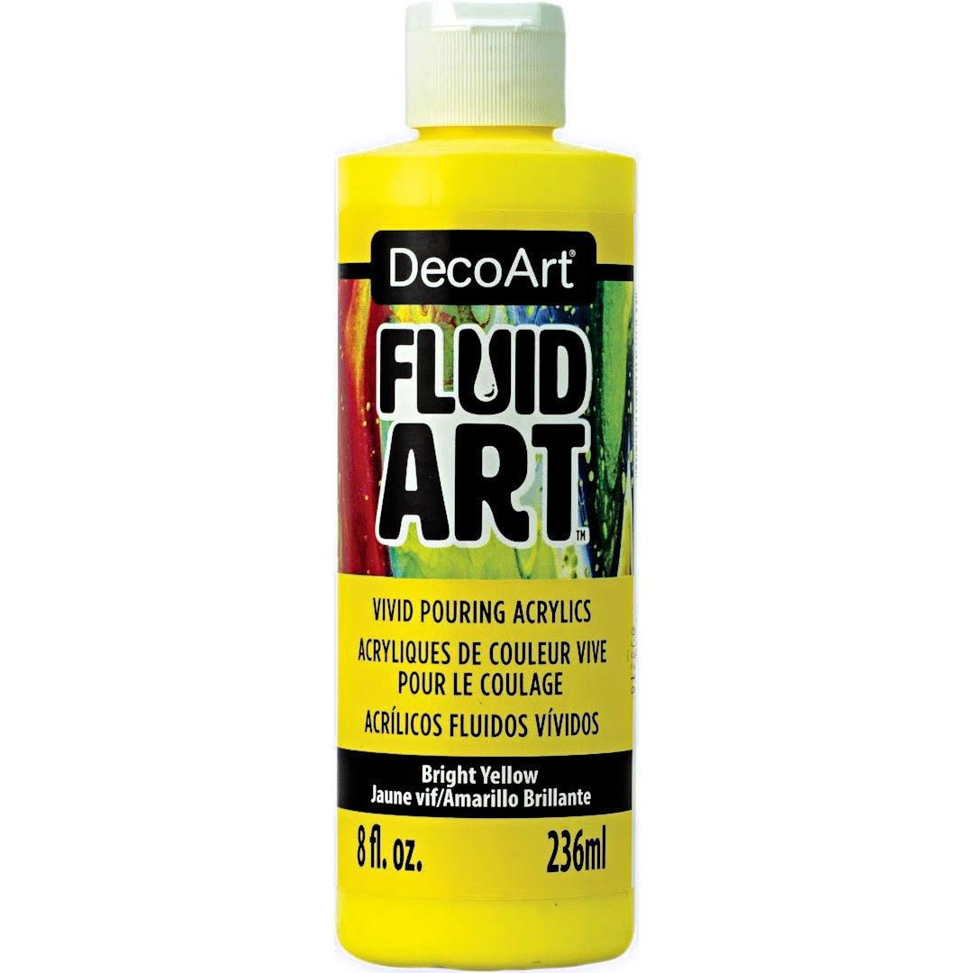 White DecoArt Fluid Art Ready to Pour Acrylics in 8 oz bottle, smooth and vibrant for acrylic pouring projects.