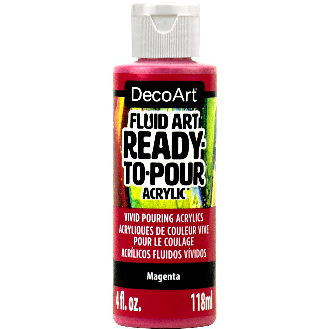 DecoArt Fluid Art Ready-to-Pour Acrylics in white, 8 oz bottle for creating vibrant fluid art paintings.