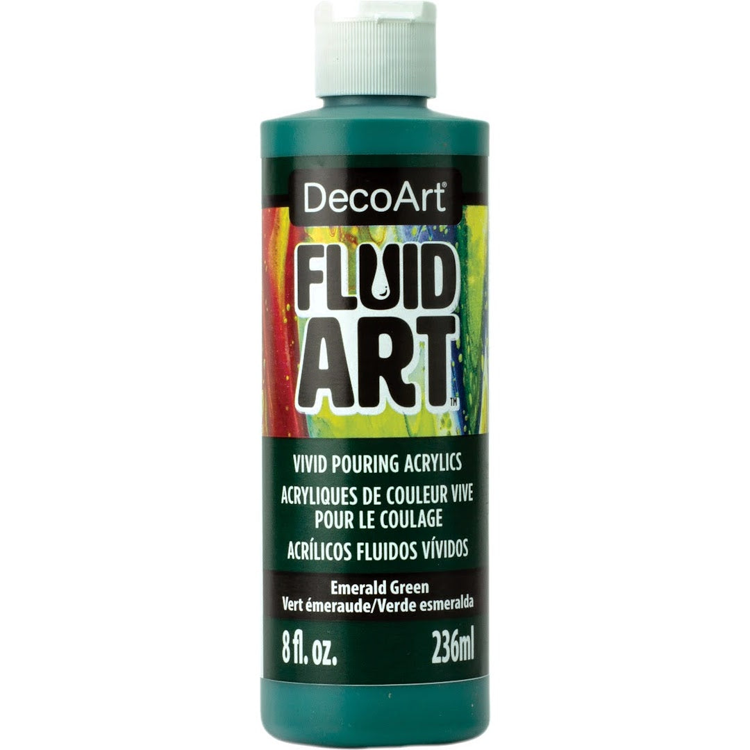 DecoArt Fluid Art Ready to Pour acrylics in white, 8 oz bottle for creating vibrant fluid art paintings and abstract designs.