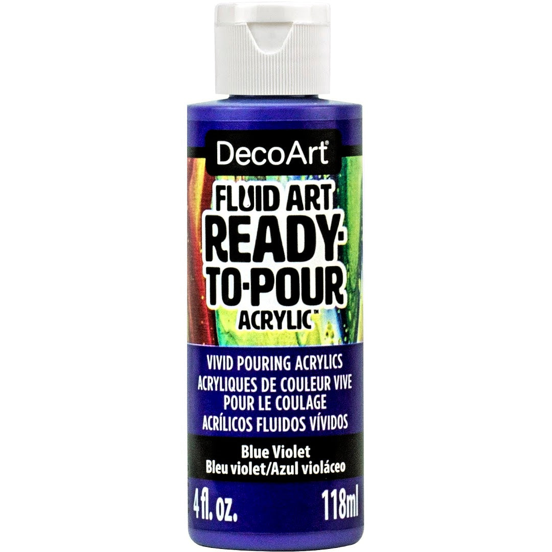 White DecoArt Fluid Art Ready to Pour Acrylics in an 8 oz bottle, ideal for vibrant acrylic pouring and fluid art projects.