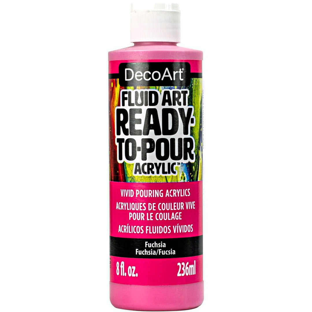 DecoArt Fluid Art Ready to Pour Acrylics in white, 8 oz bottle, ideal for vibrant acrylic pouring and fluid art projects.