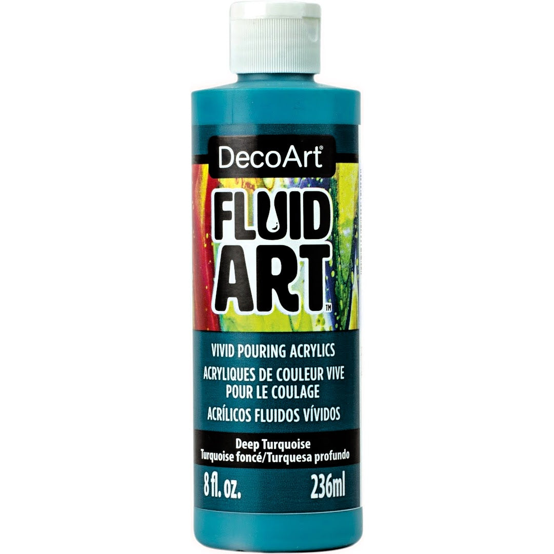DecoArt Fluid Art Ready to Pour acrylics in white, 8 oz, used for vibrant fluid painting and creative art projects