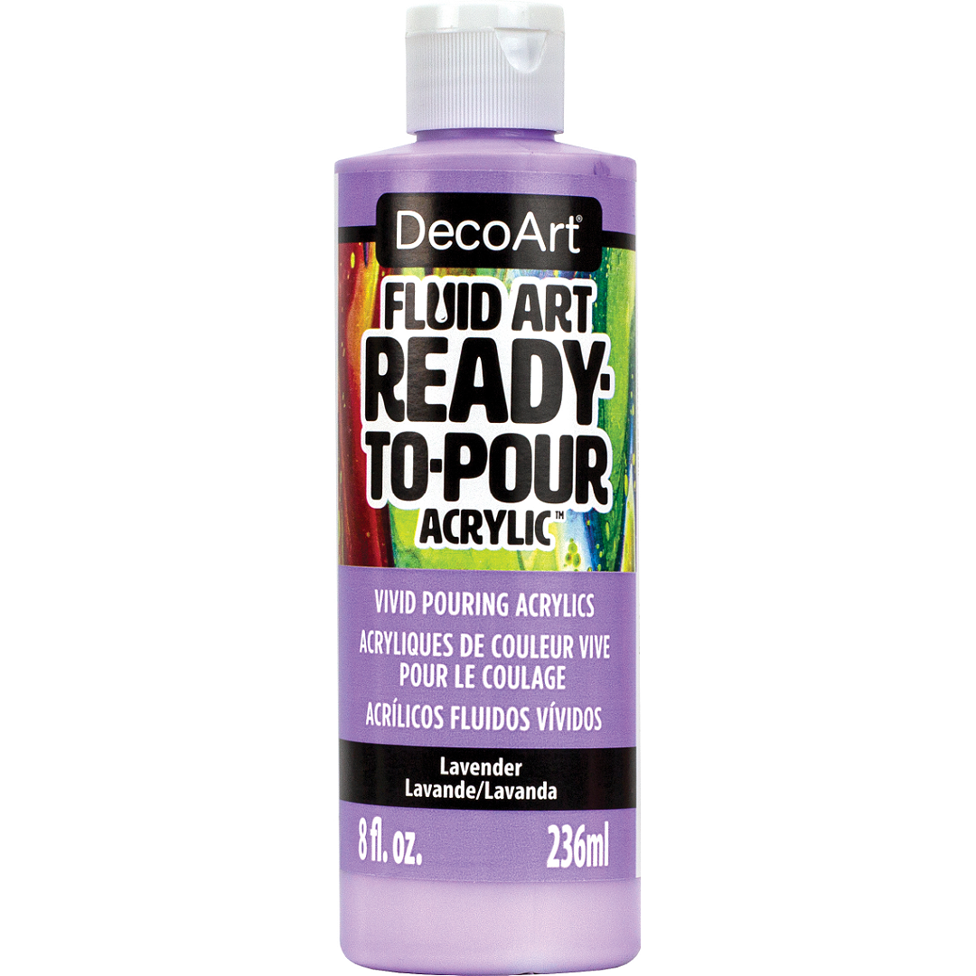 DecoArt Fluid Art Ready to Pour acrylics in white, 8 oz container for creating vibrant fluid art and acrylic pouring projects.