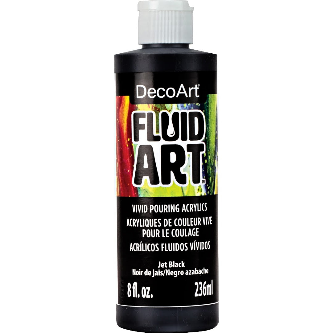 DecoArt Fluid Art Ready to Pour acrylics in white, 8 oz, suitable for creative acrylic pouring and fluid art projects.