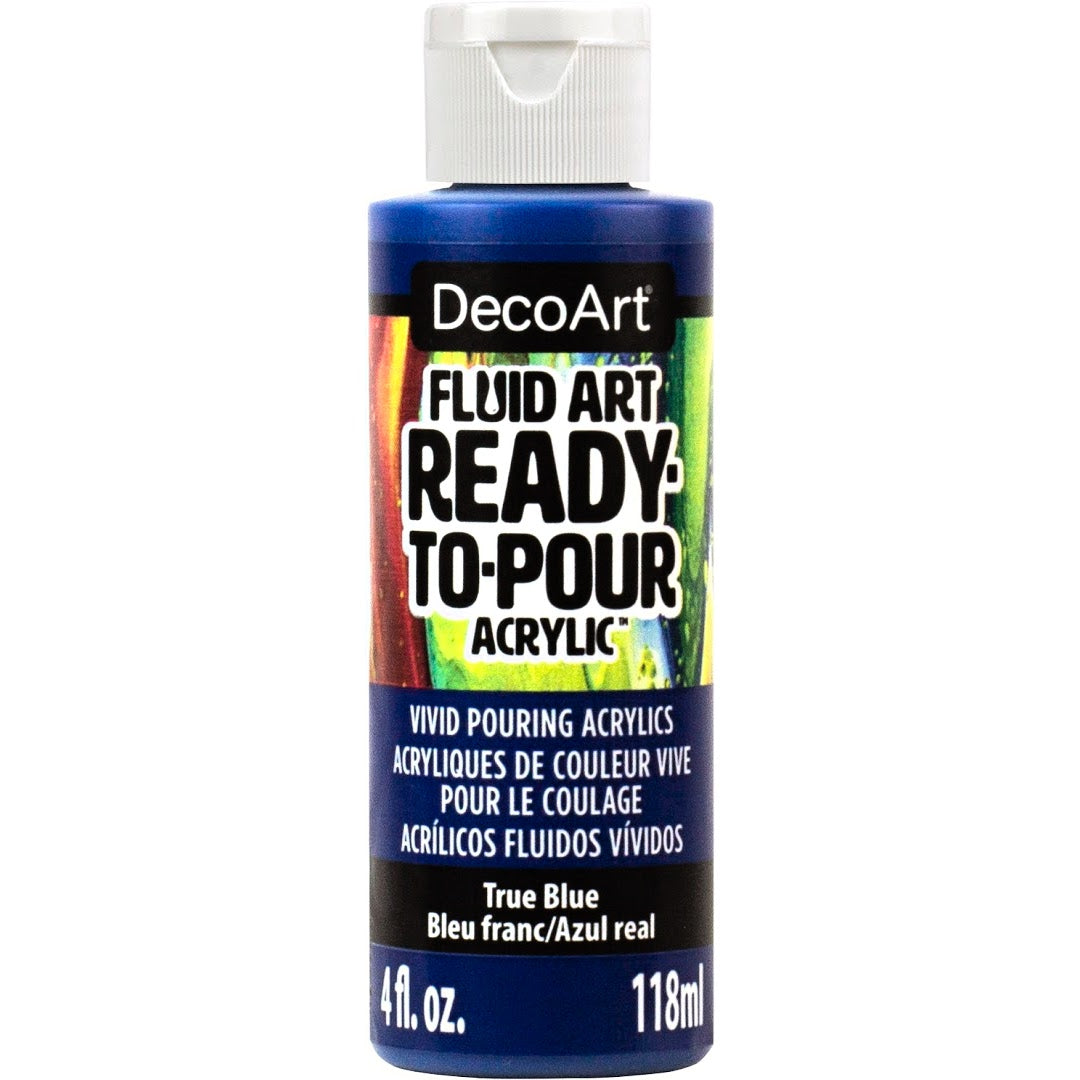 White DecoArt Fluid Art Ready-to-Pour Acrylics in an 8 oz bottle, ideal for creating vibrant acrylic pour paintings.