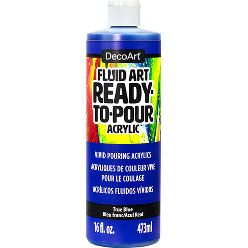 DecoArt Fluid Art Ready to Pour Acrylics in white, 8 oz bottle, suitable for creating vibrant acrylic pour paintings.