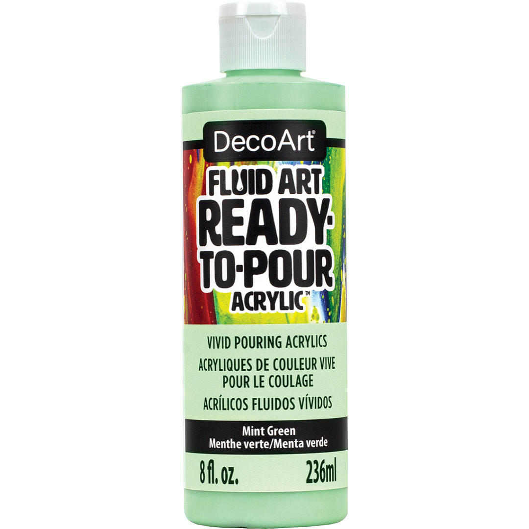DecoArt Fluid Art Ready to Pour Acrylics in white, 8 oz bottle, ideal for creating vibrant acrylic fluid art projects.