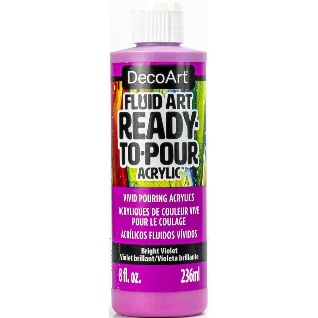 DecoArt Fluid Art Ready to Pour acrylics in white, 8 oz bottle, perfect for creating vibrant fluid art paintings.