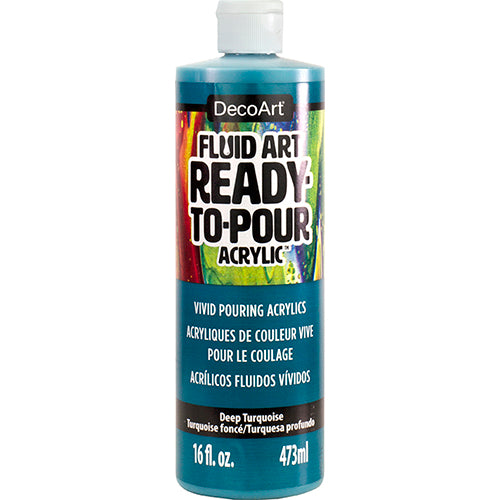 DecoArt Fluid Art Ready to Pour Acrylics in white, 8 oz bottle, suitable for creating vibrant fluid art paintings.