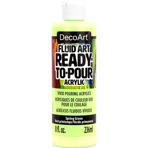 White DecoArt Fluid Art Ready to Pour Acrylics in an 8 oz bottle, ideal for vibrant fluid art projects and acrylic pouring techniques.