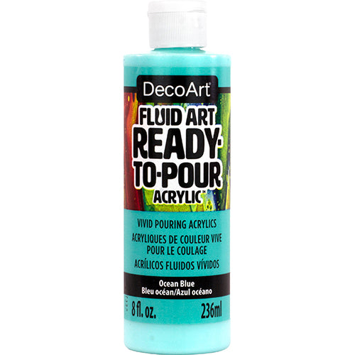 DecoArt Fluid Art Ready to Pour Acrylics in white, 8 oz bottle, ideal for vibrant abstract acrylic pouring art projects.