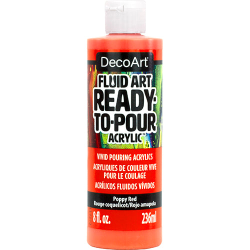 DecoArt Fluid Art Ready-to-Pour Acrylics in an 8 oz white color bottle, ideal for creating vibrant abstract acrylic paintings.