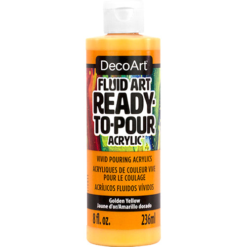 White DecoArt Fluid Art Ready to Pour Acrylics in an 8 oz bottle, suitable for creating vibrant abstract fluid art designs.