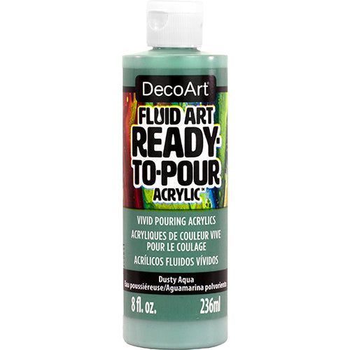 DecoArt Fluid Art Ready to Pour Acrylics in white, 8 oz bottle, ideal for creating vibrant acrylic pouring artwork.